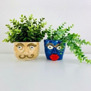 Pottery Face Planter Set